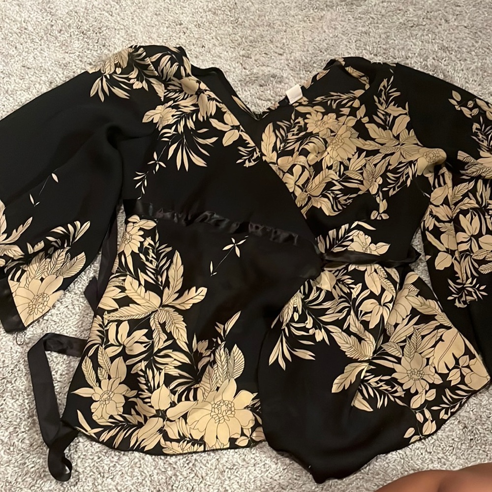 Black & Tan Floral Flared Sheer Shirt